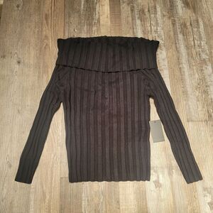 Eloquii Sweater Cowl Neck Off Shoulder Black Sz 18/20 Ribbed Stretch NWT